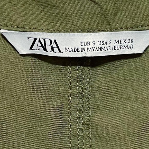 Zara Small Olive Green V Neck Long Sleeve Mini Dress - Picture 5 of 7